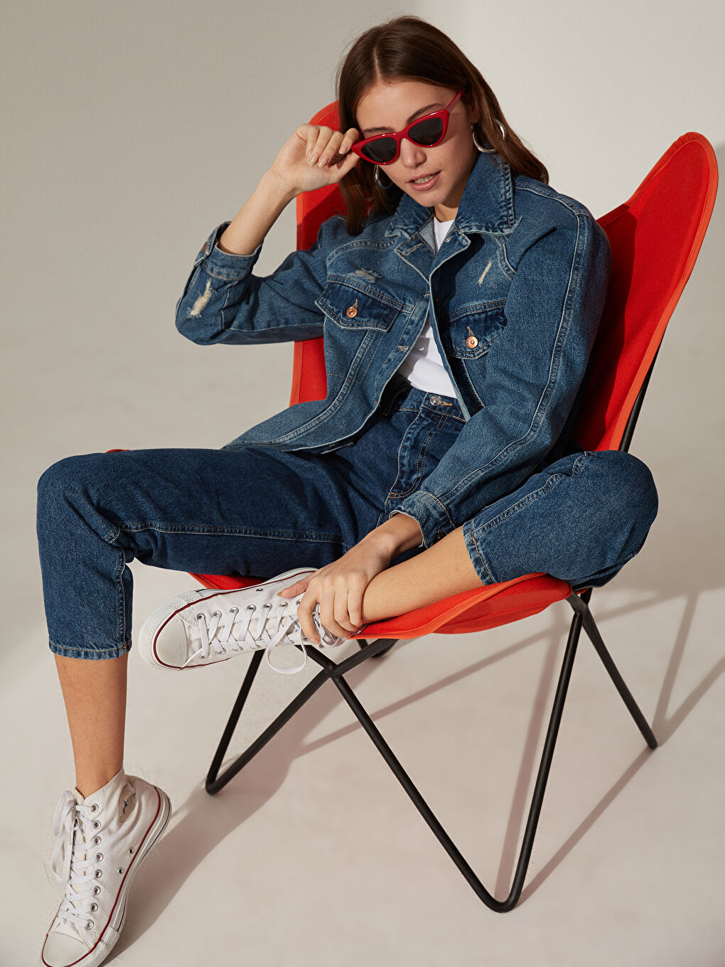 Detailed ripped Women Jean Jacket Long Sleeve-2