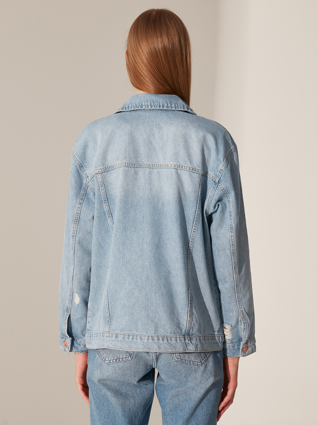 İndigo Oversize Uzun Kollu Kadın Jean Ceket-4