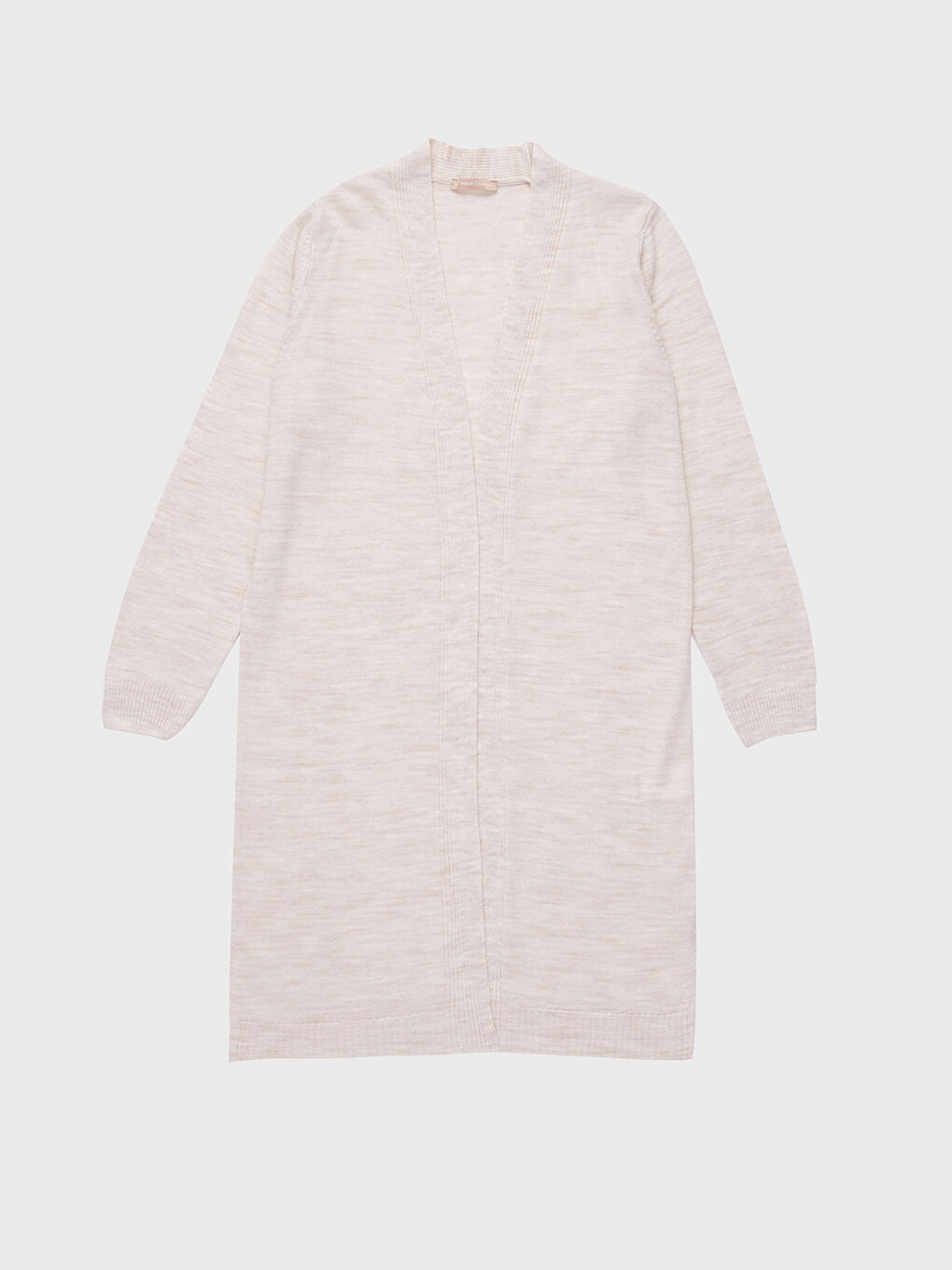 Bej Şal Yaka Düz Uzun Kollu Kadın Triko Hırka-1