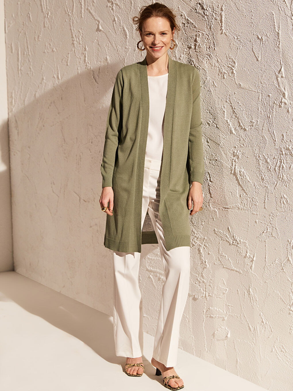 Shawl Collar Plain Long Sleeve Women's Knitwear Cardigan-2