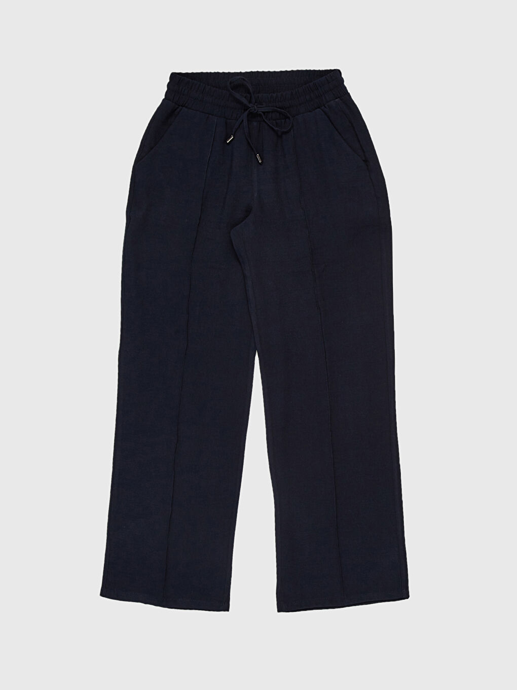 Lacivert Beli Lastikli Geniş Paça Pantolon-1