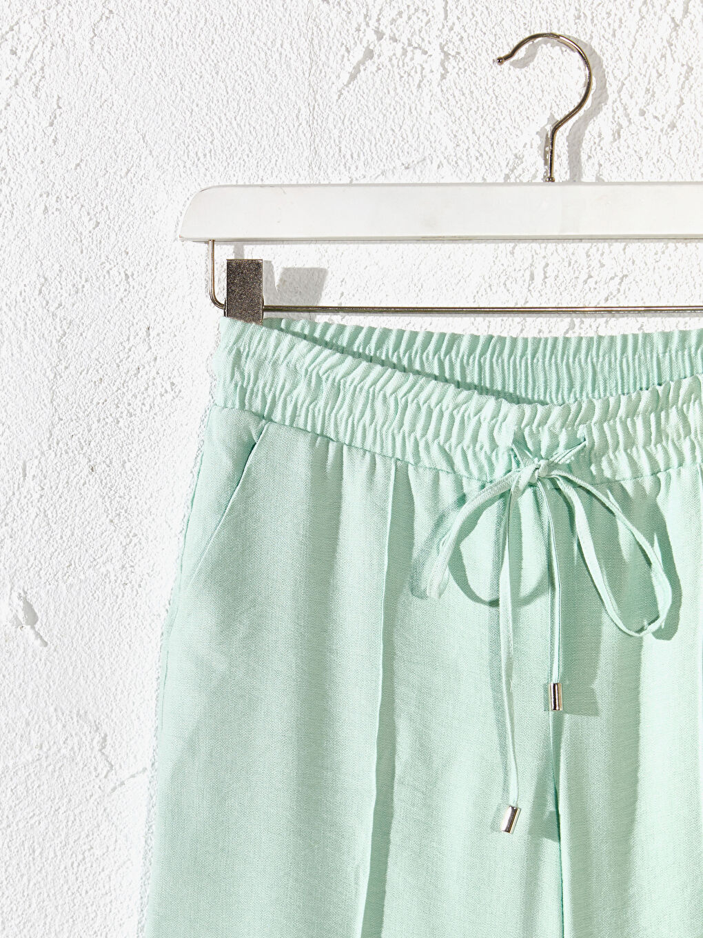 Yeşil Beli Lastikli Geniş Paça Pantolon-3