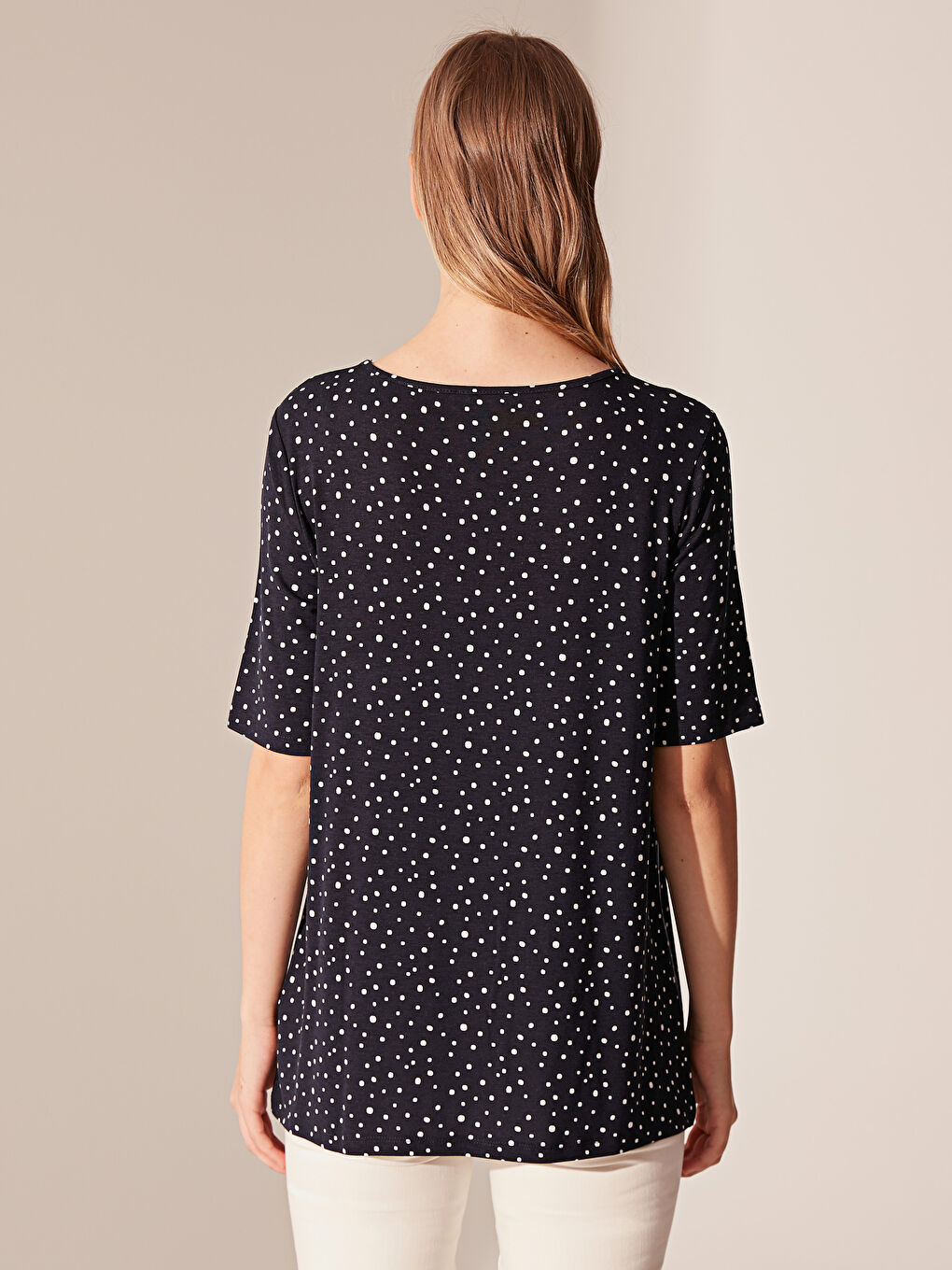 Lacivert Bisiklet Yaka Kısa Kollu Kadın Tişört-4