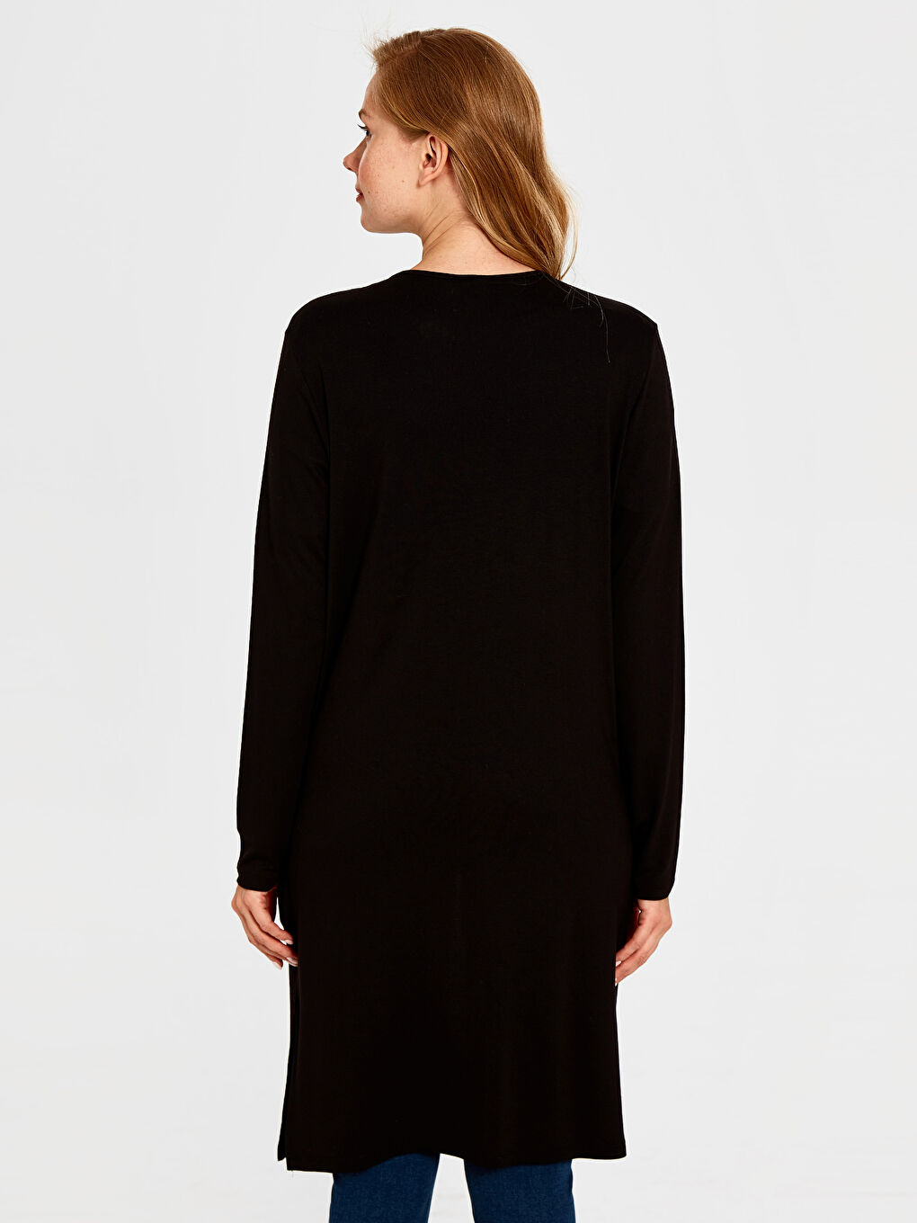 Siyah Düz Uzun Viskon Uzun Kollu Kadın Hırka-3