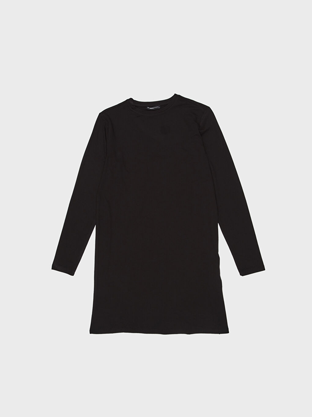 Siyah LCW BASİC Bisiklet Yaka Uzun Kollu Kadın Tişört-1