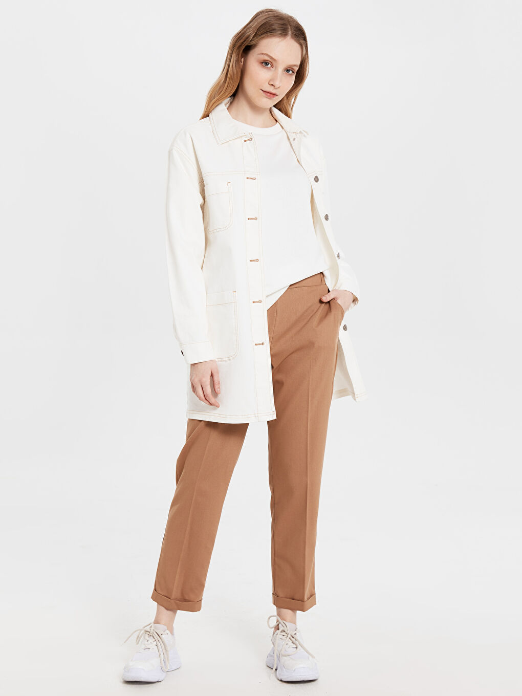 Kahverengi Beli Lastikli Bilek Boy Pantolon