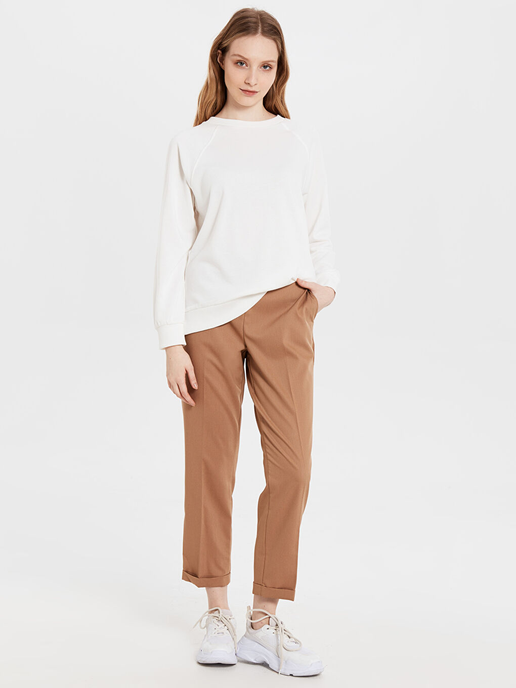 Kahverengi Beli Lastikli Bilek Boy Pantolon-1