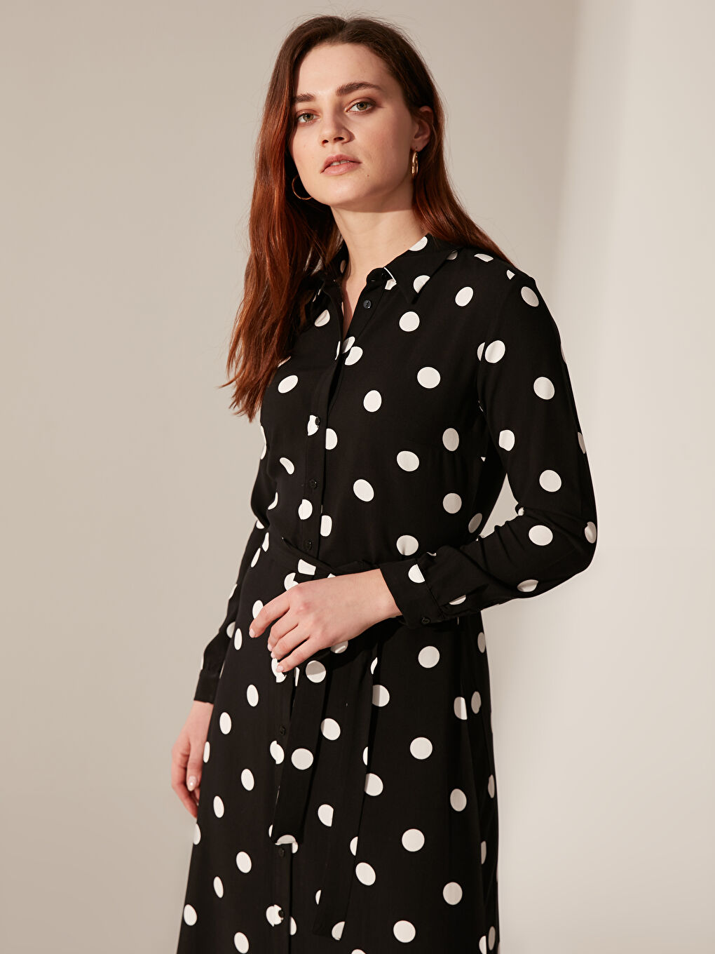 Siyah Standart Fit Uzun Kollu Kadın Gömlek Elbise-1