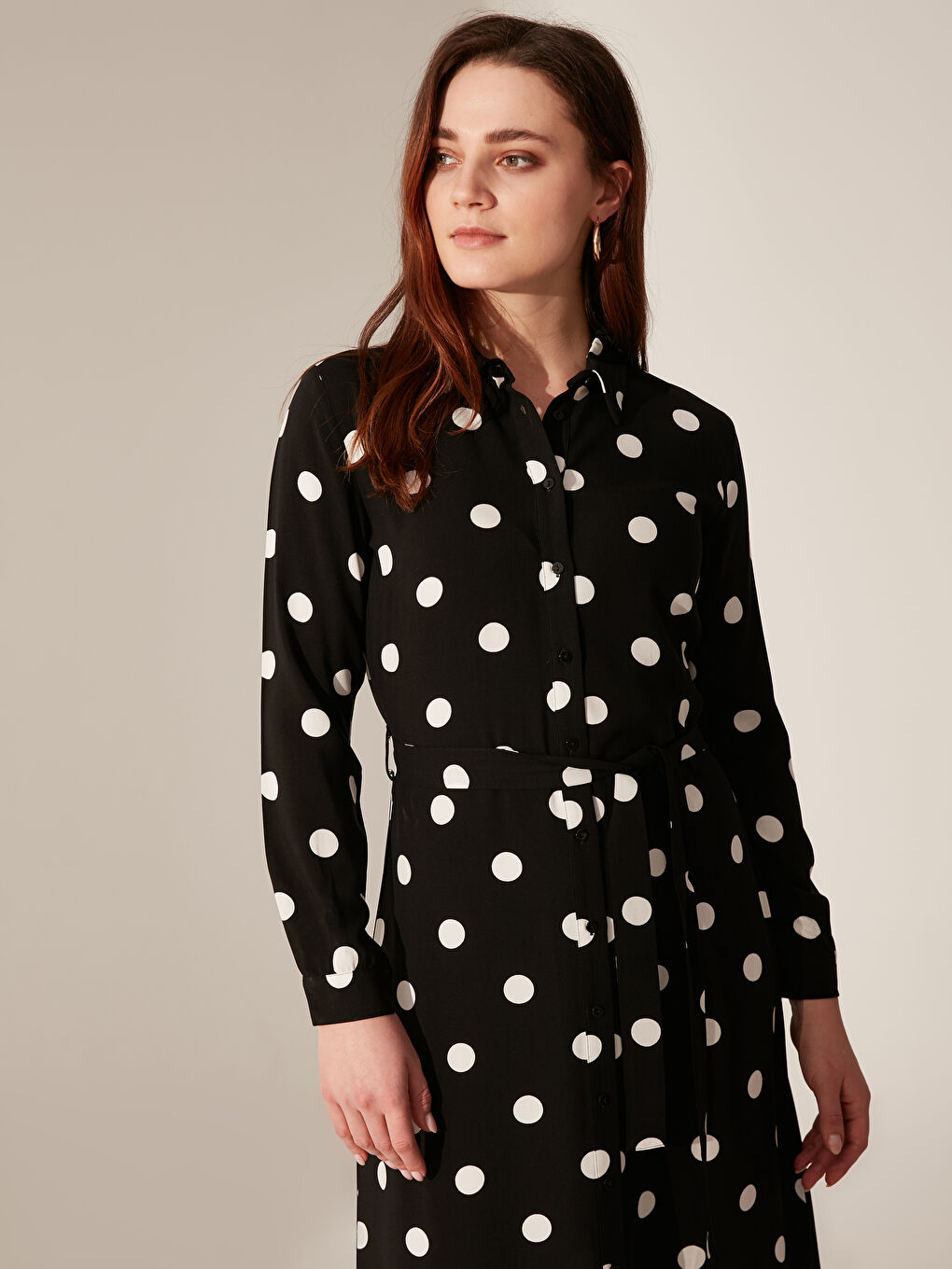 Siyah Standart Fit Uzun Kollu Kadın Gömlek Elbise-2