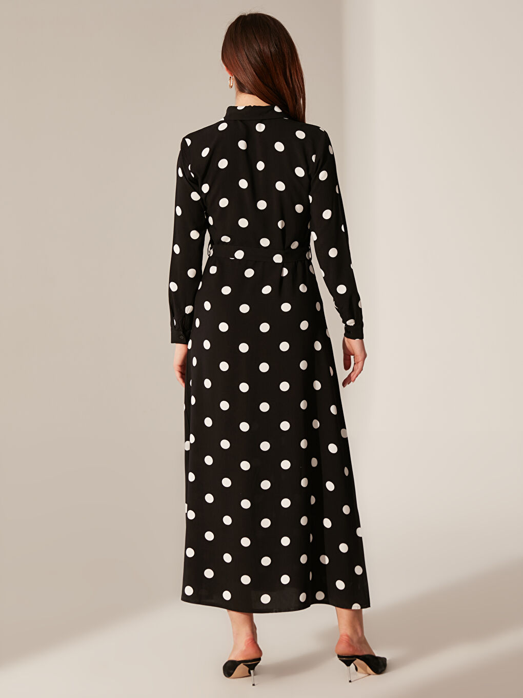 Siyah Standart Fit Uzun Kollu Kadın Gömlek Elbise-3