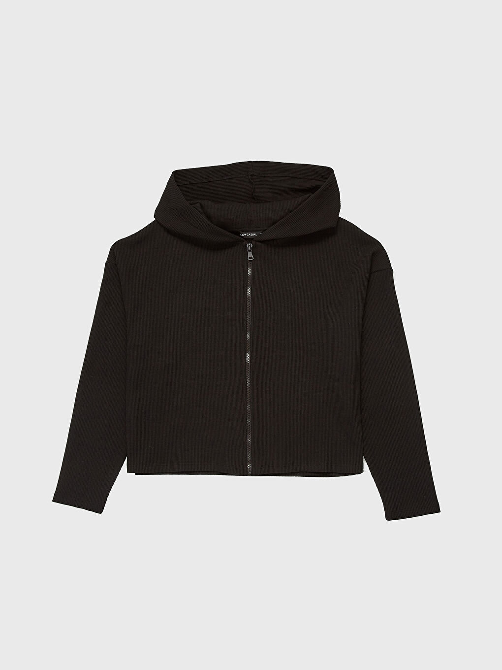 Siyah Kapüşonlu Uzun Kollu Kadın Spor Hırka-1