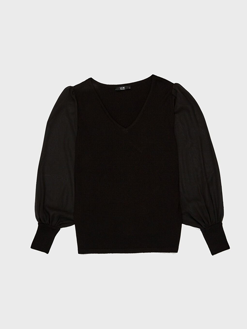 Siyah V Yaka Uzun Kollu Kadın Kazak-1