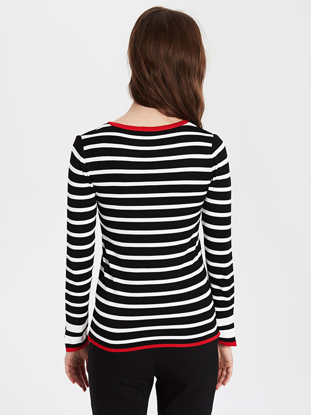 LCW Vision Striped Sweater Women's Long Sleeve V-Neck Sweater -0S8911Z8-LEG