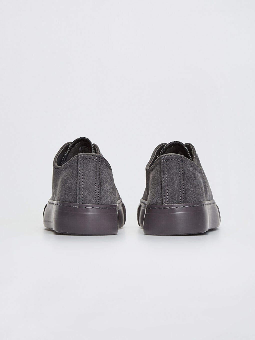 Gri Deri Görünümlü Bağcıklı Kadın Spor Ayakkabı-3