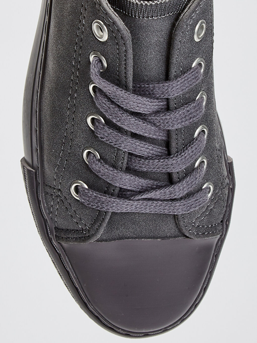 Gri Deri Görünümlü Bağcıklı Kadın Spor Ayakkabı-4