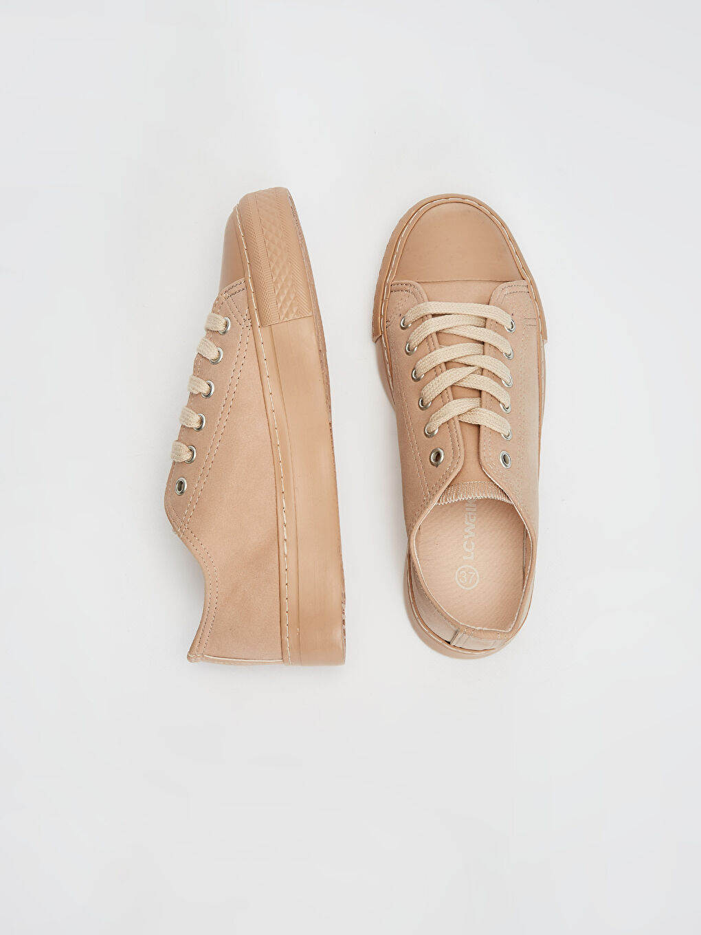 Turuncu Deri Görünümlü Bağcıklı Kadın Spor Ayakkabı-1