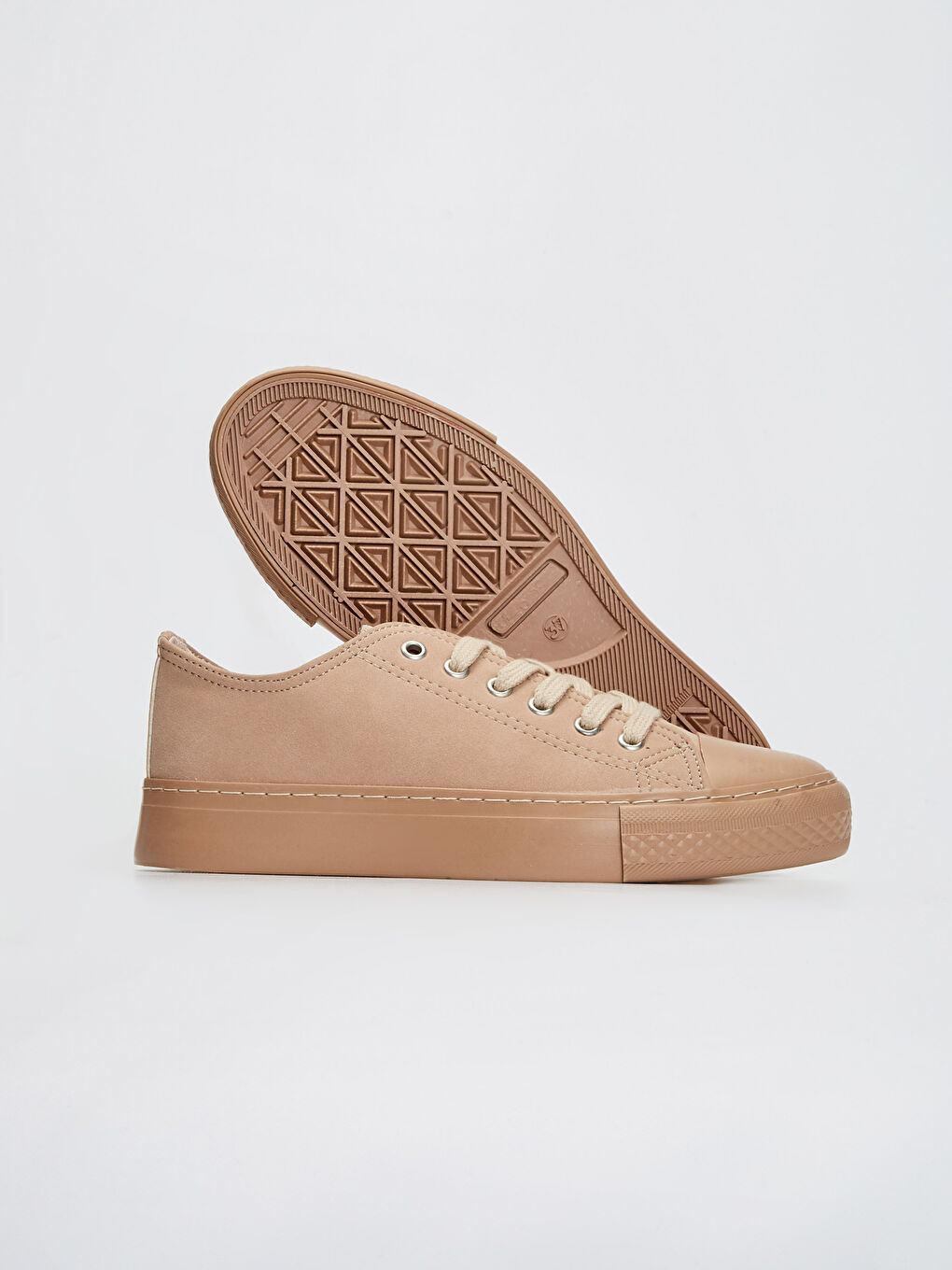 Turuncu Deri Görünümlü Bağcıklı Kadın Spor Ayakkabı-2