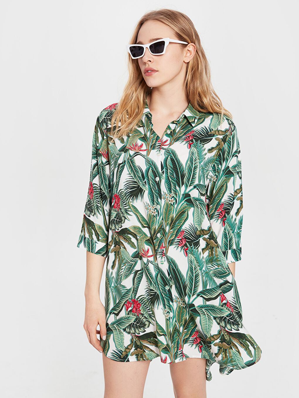 Yeşil Standart Fit Kısa Kollu Poplin Kadın Elbise