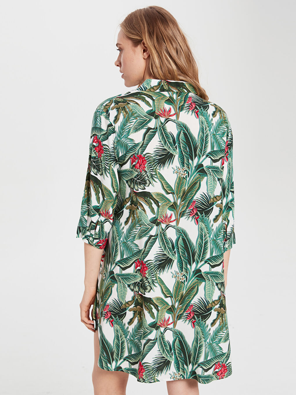 Yeşil Standart Fit Kısa Kollu Poplin Kadın Elbise-4