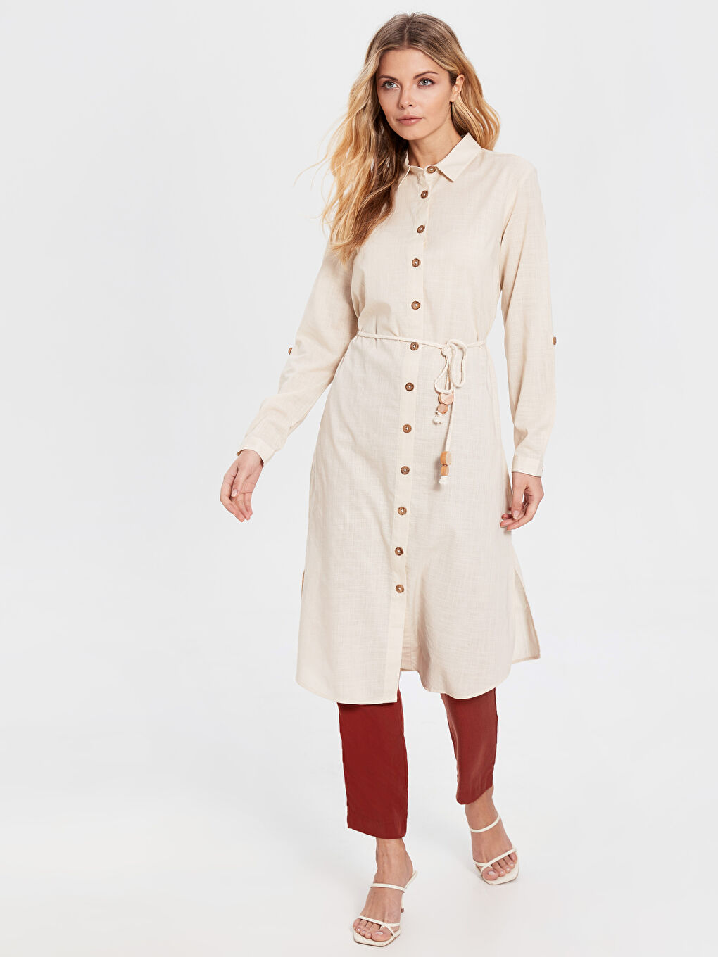 Туника с отложным воротником и длинным рукавом для женщин-2