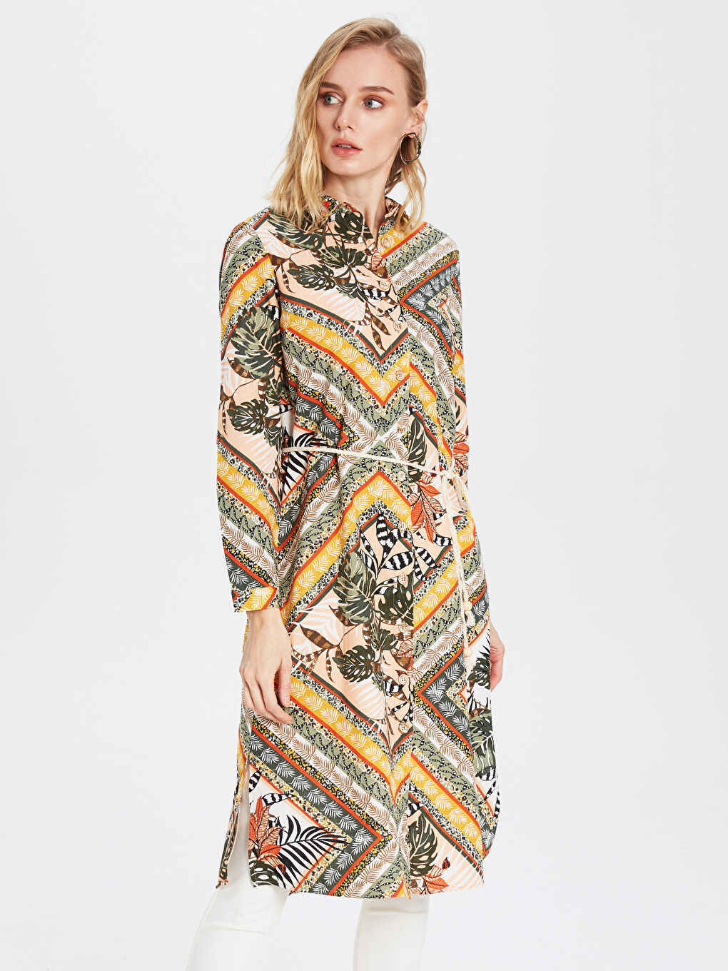 Bej Gömlek Yaka Uzun Kollu Kadın Tunik-2