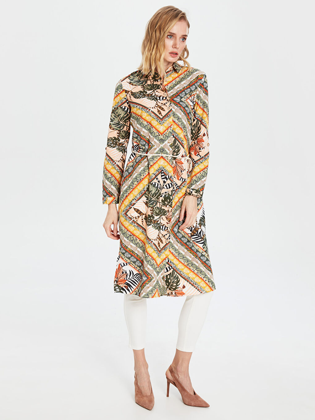 Bej Gömlek Yaka Uzun Kollu Kadın Tunik-3