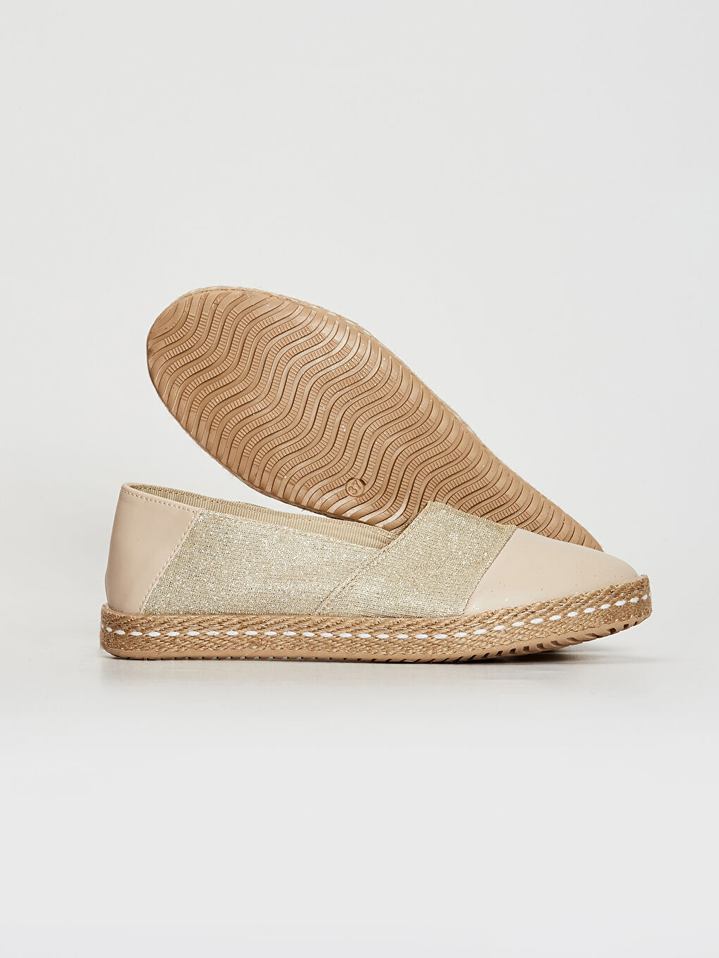 Bej Kadın Parlak Espadril Ayakkabı-1