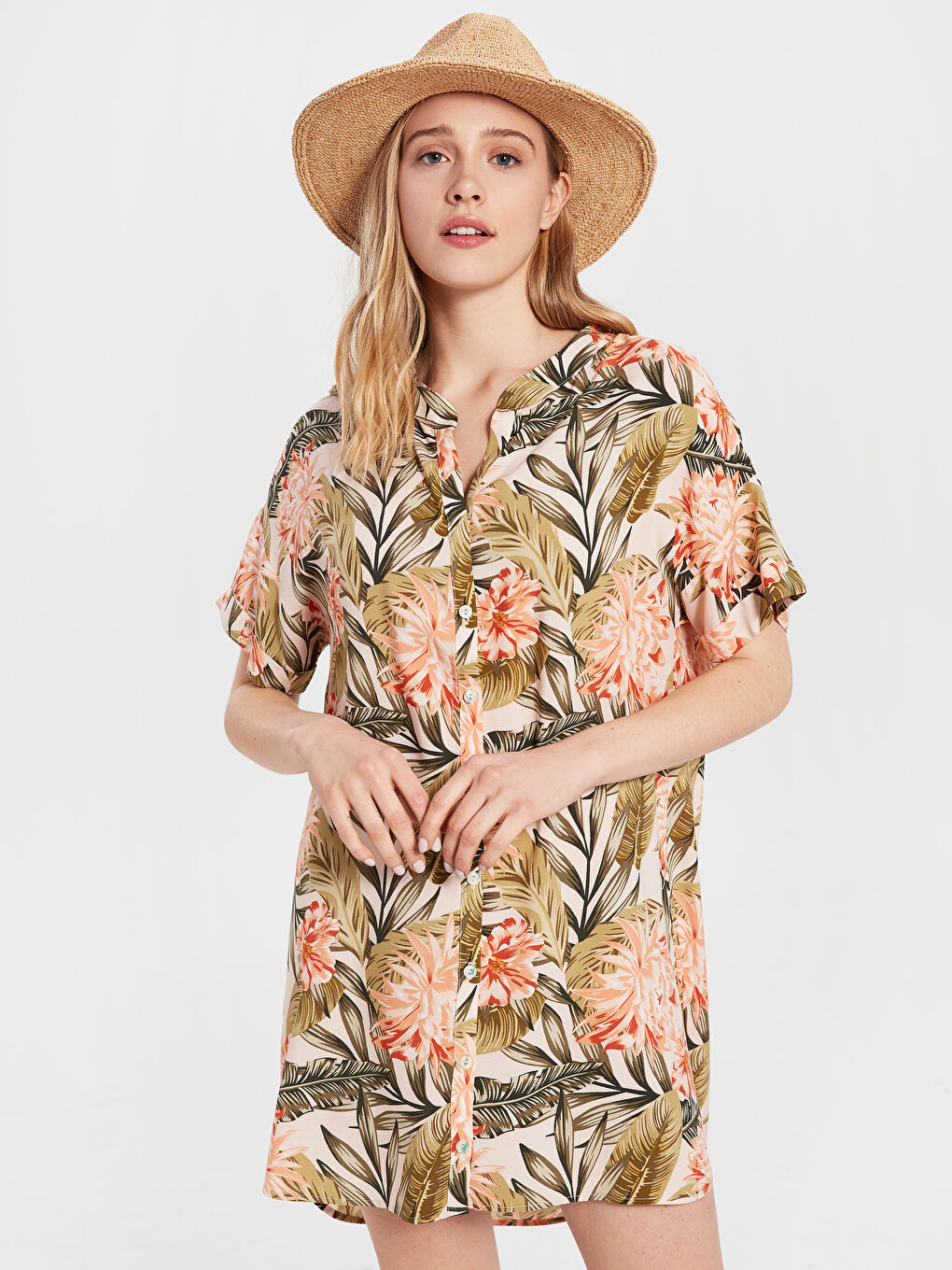 Yeşil Standart Fit Kısa Kollu Poplin Kadın Elbise