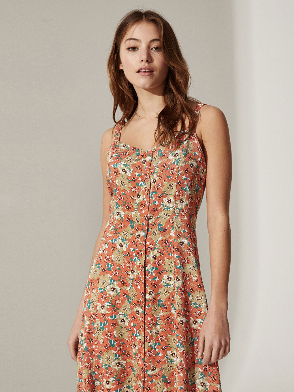 Turuncu Kadın Standart Fit Kolsuz Elbise-4