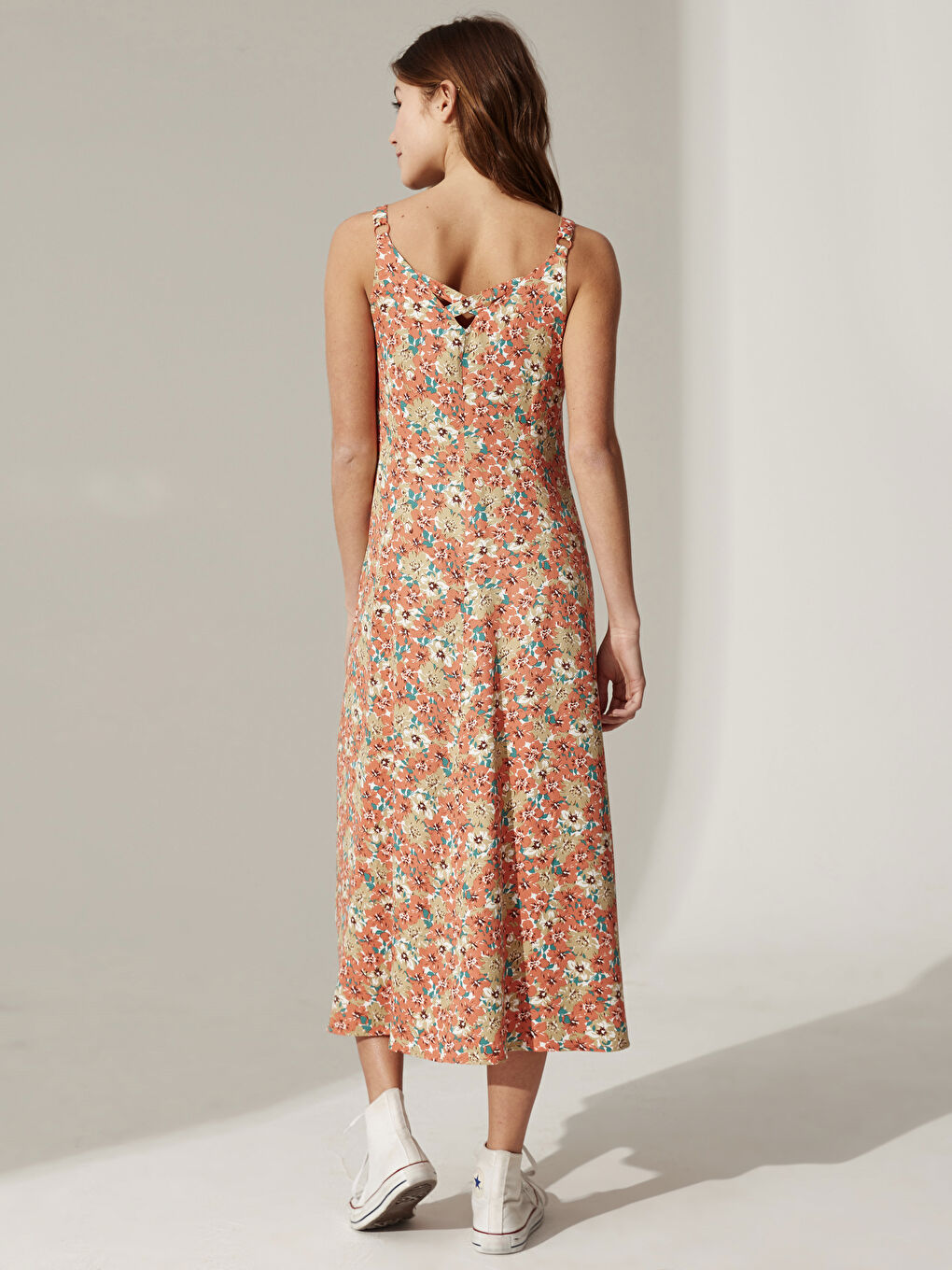 Turuncu Kadın Standart Fit Kolsuz Elbise-5