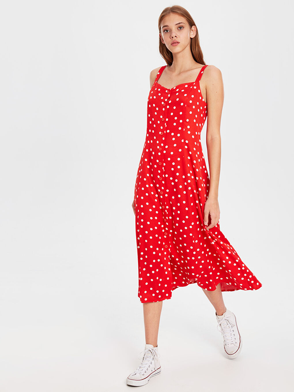 Kırmızı Kadın Standart Fit Kolsuz Elbise