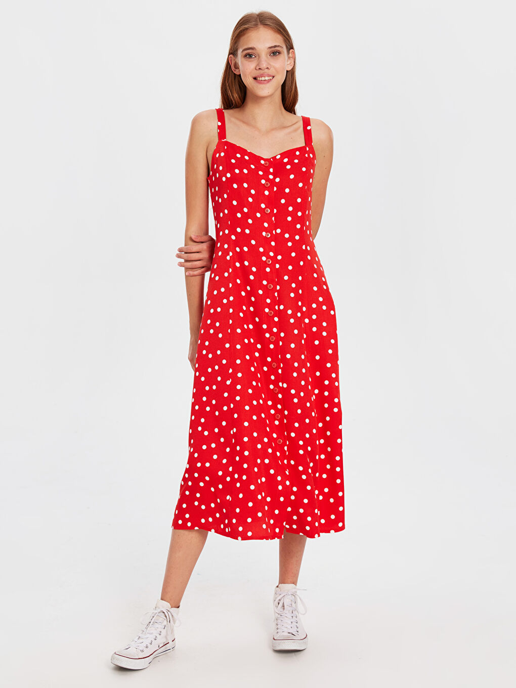 Kırmızı Kadın Standart Fit Kolsuz Elbise-1