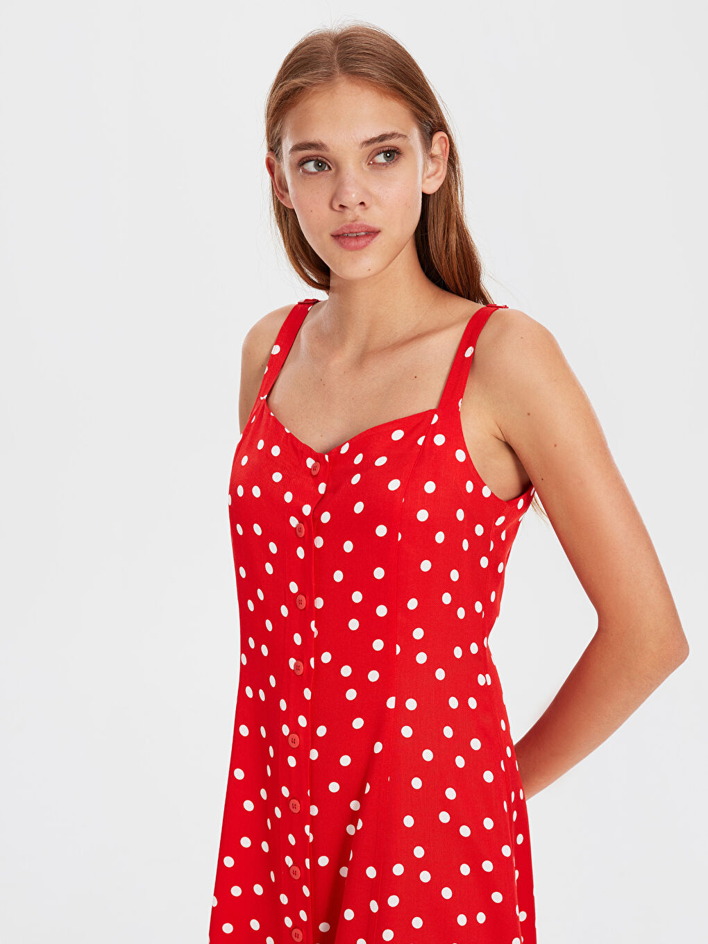 Kırmızı Kadın Standart Fit Kolsuz Elbise-2