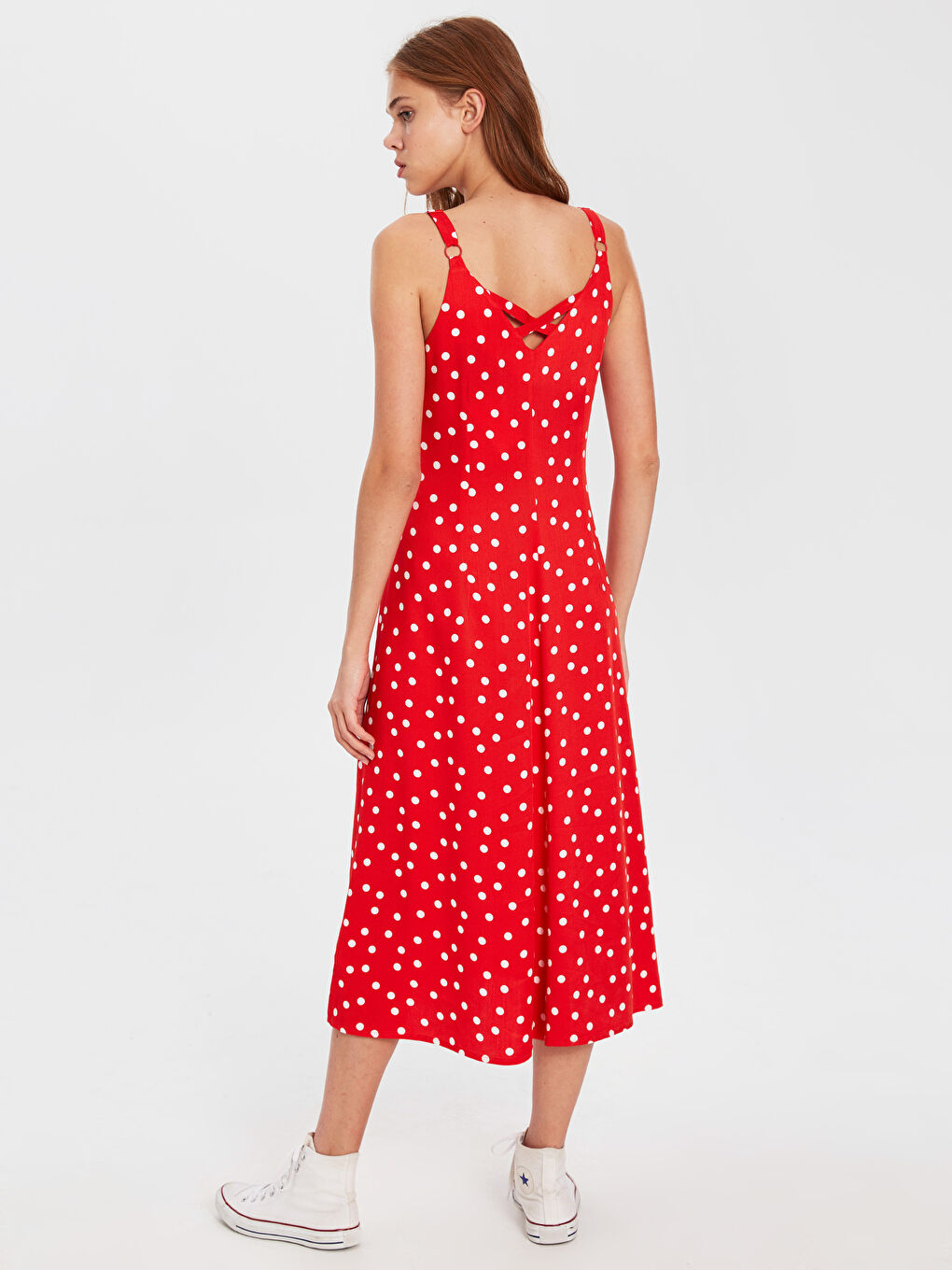 Kırmızı Kadın Standart Fit Kolsuz Elbise-3