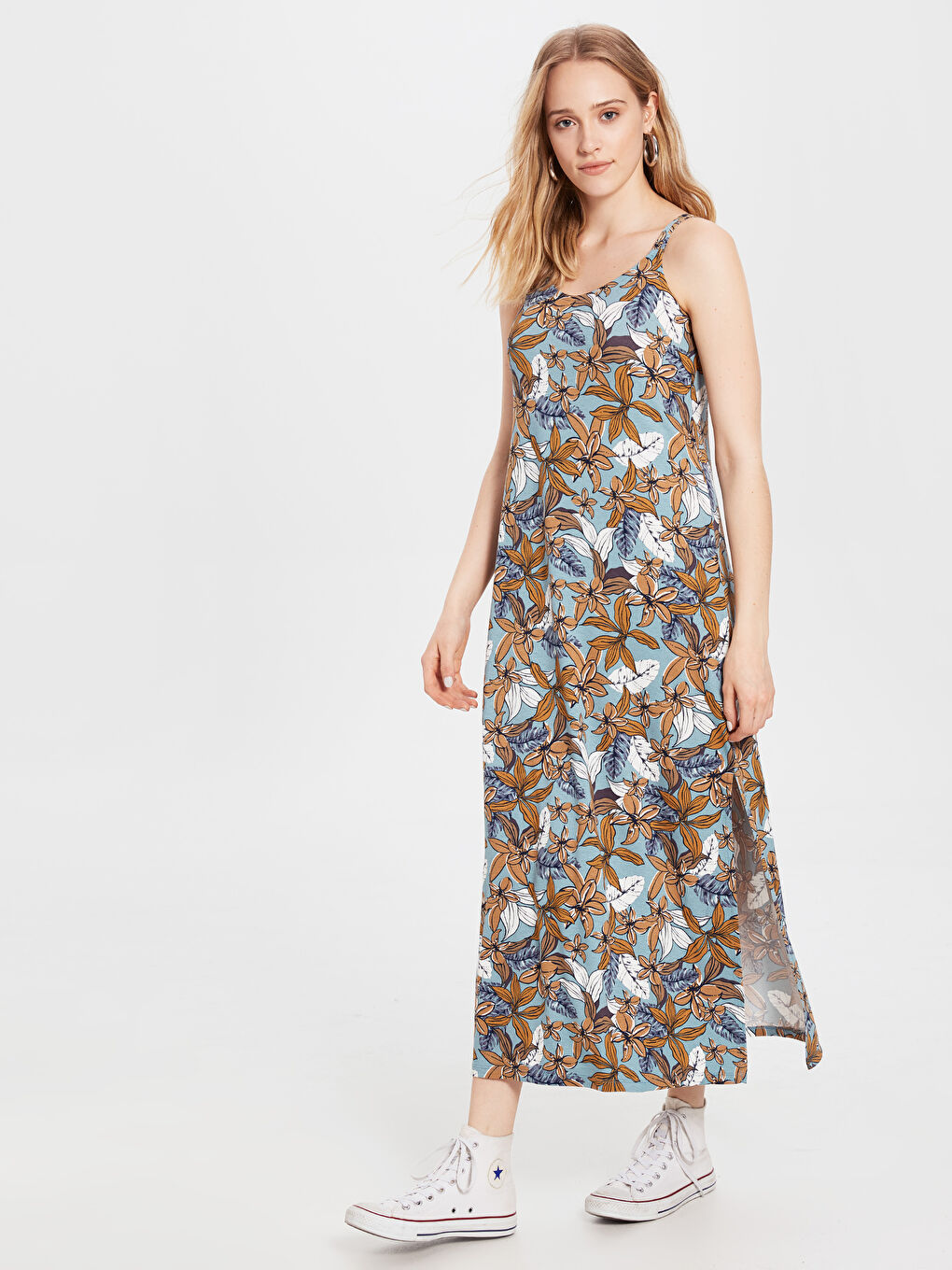 Mavi Standart Fit Askılı Jarse Kadın Elbise