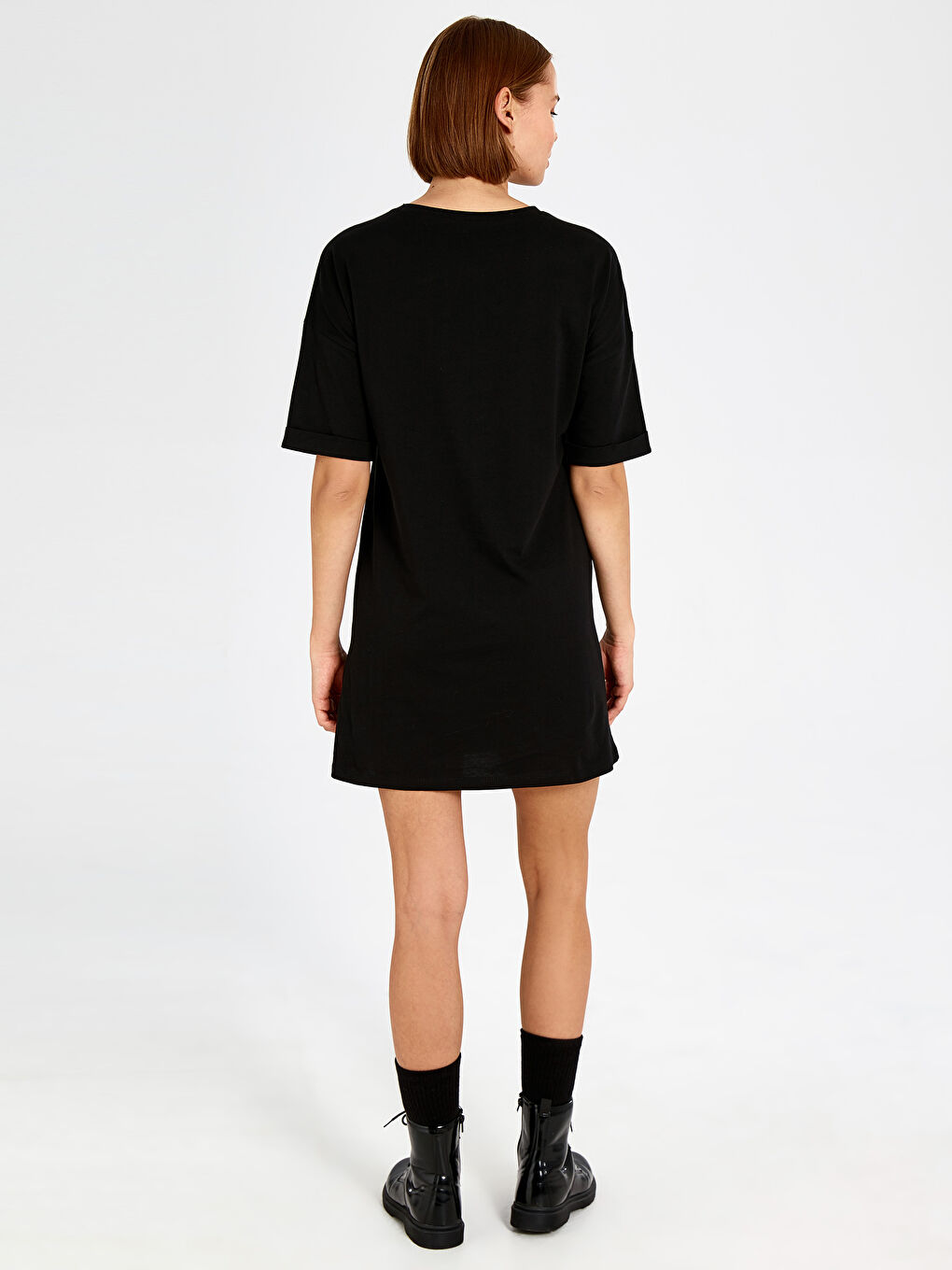 Siyah Standart Fit Kısa Kollu Penye Kadın Elbise-2