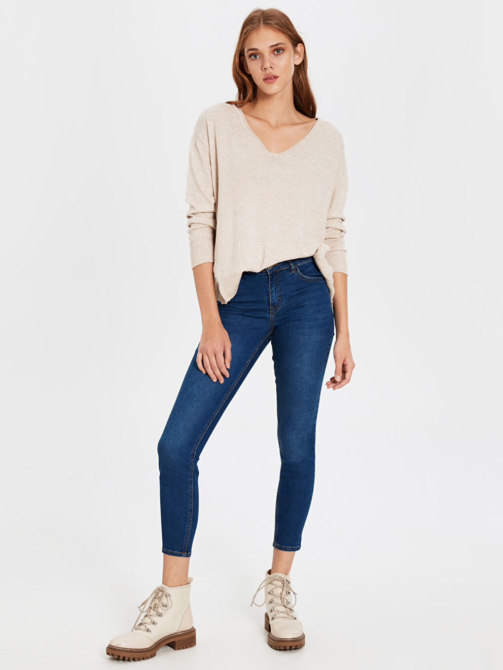 بنطلون جينز نسائي بخصر عادي بقصة عطارد الضيقة-2