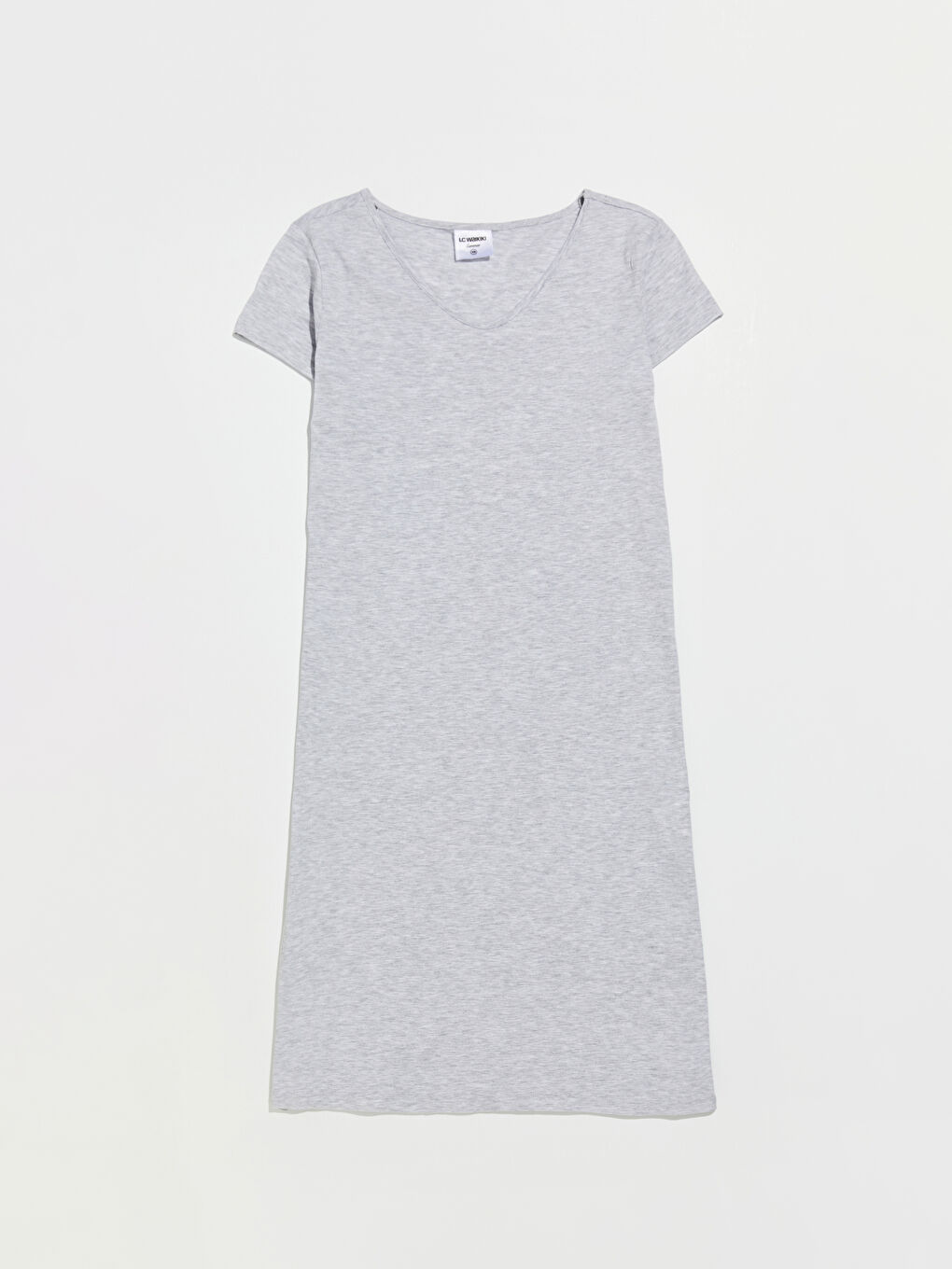 Gri V Yaka Kısa Kollu Kadın Plaj Elbisesi
