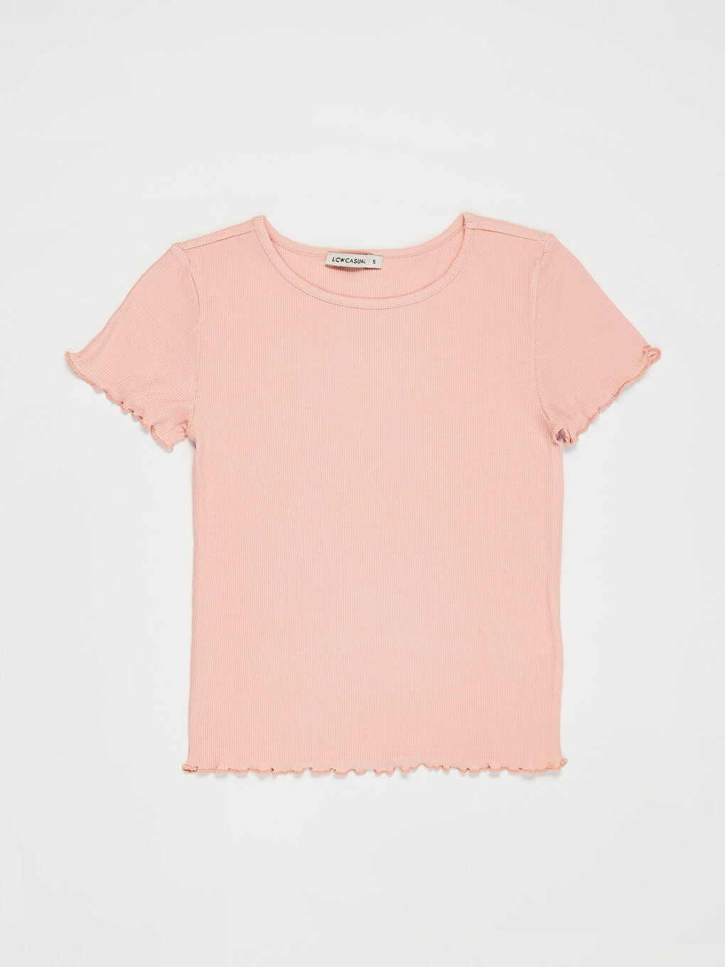 Pembe Bisiklet Yaka Kısa Kollu Kadın Tişört-1