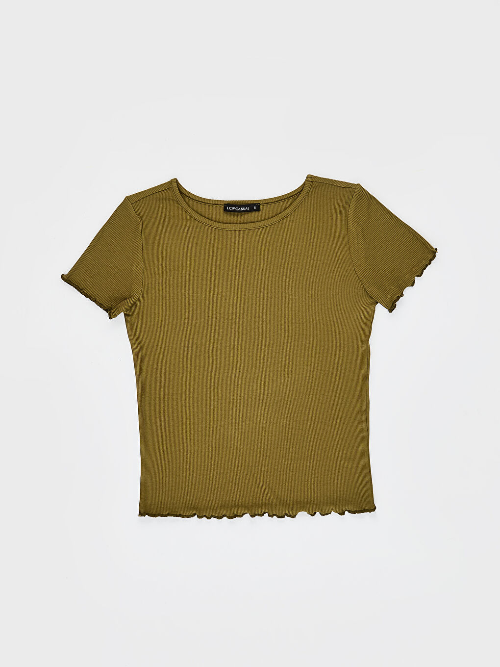 Haki Bisiklet Yaka Kısa Kollu Kadın Tişört-1