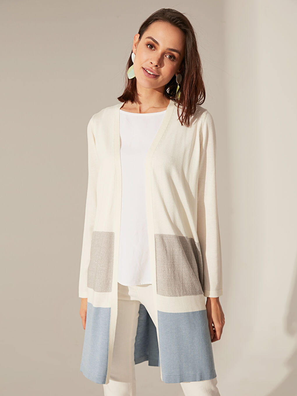 Mavi Uzun Kollu Kadın Hırka