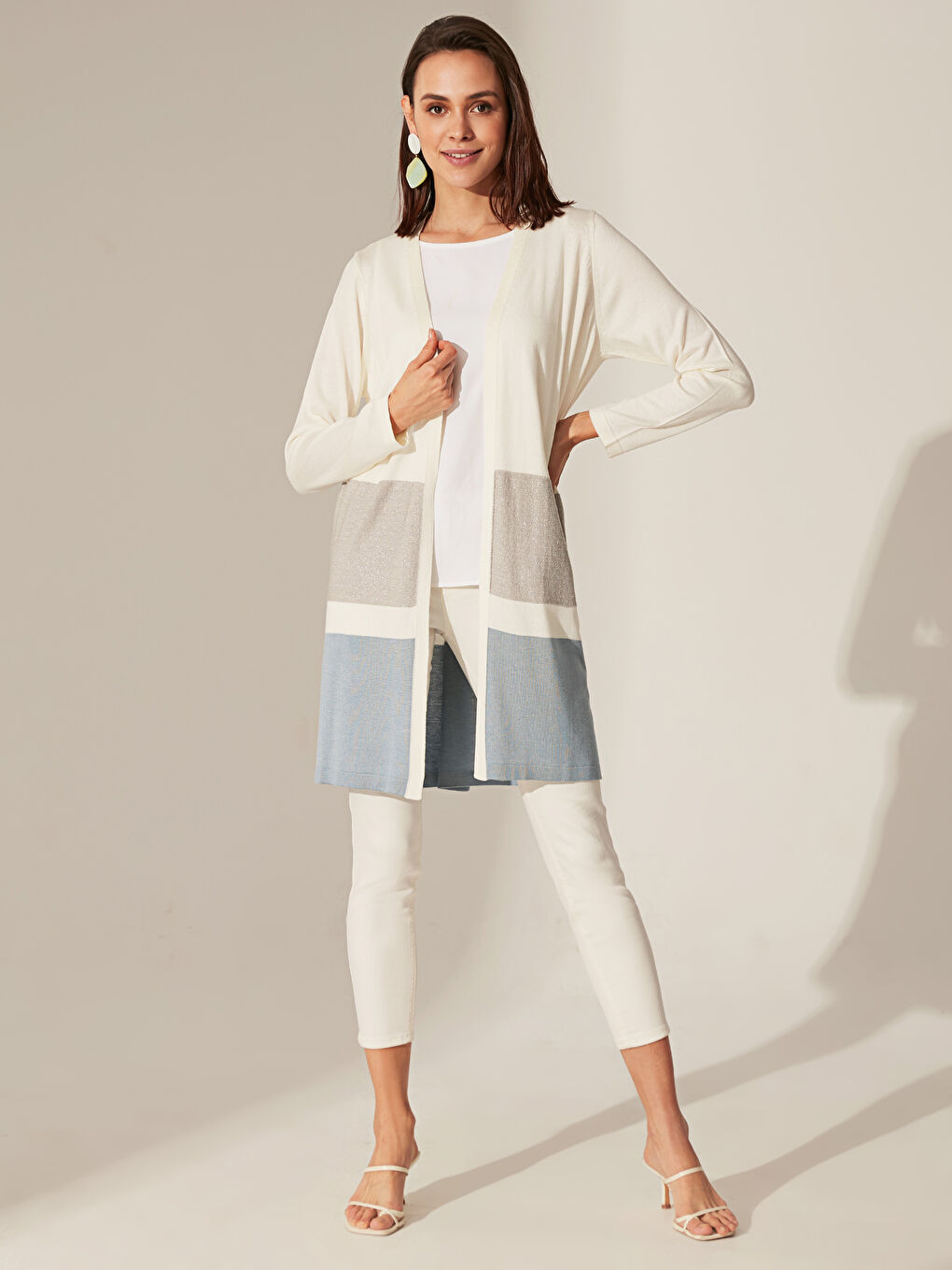 Mavi Uzun Kollu Kadın Hırka-2