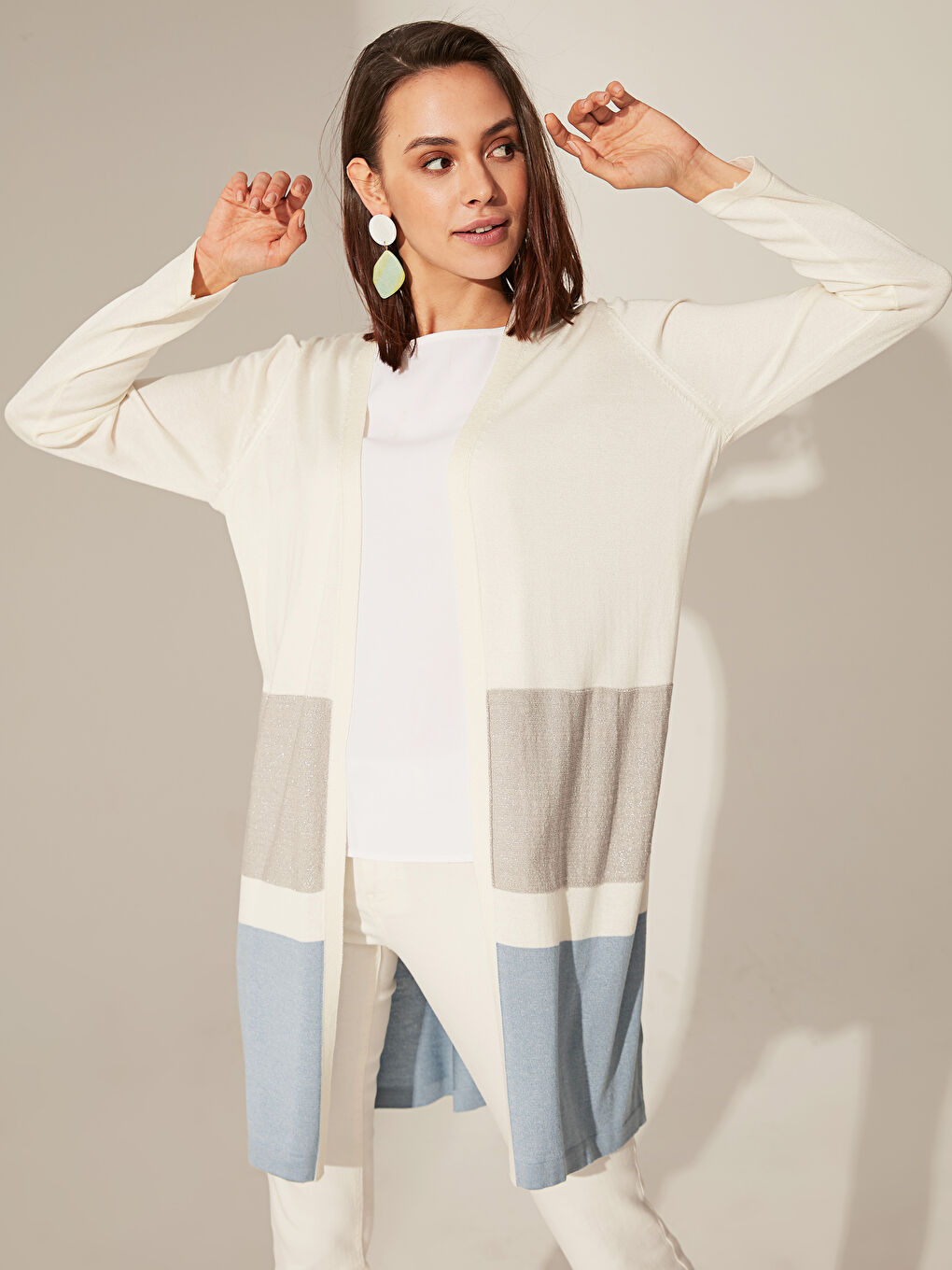 Mavi Uzun Kollu Kadın Hırka-3