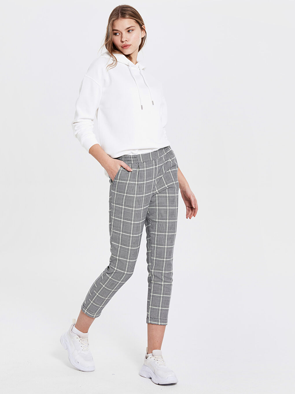 Mom Fit Plaid Gabardine Women's Trousers