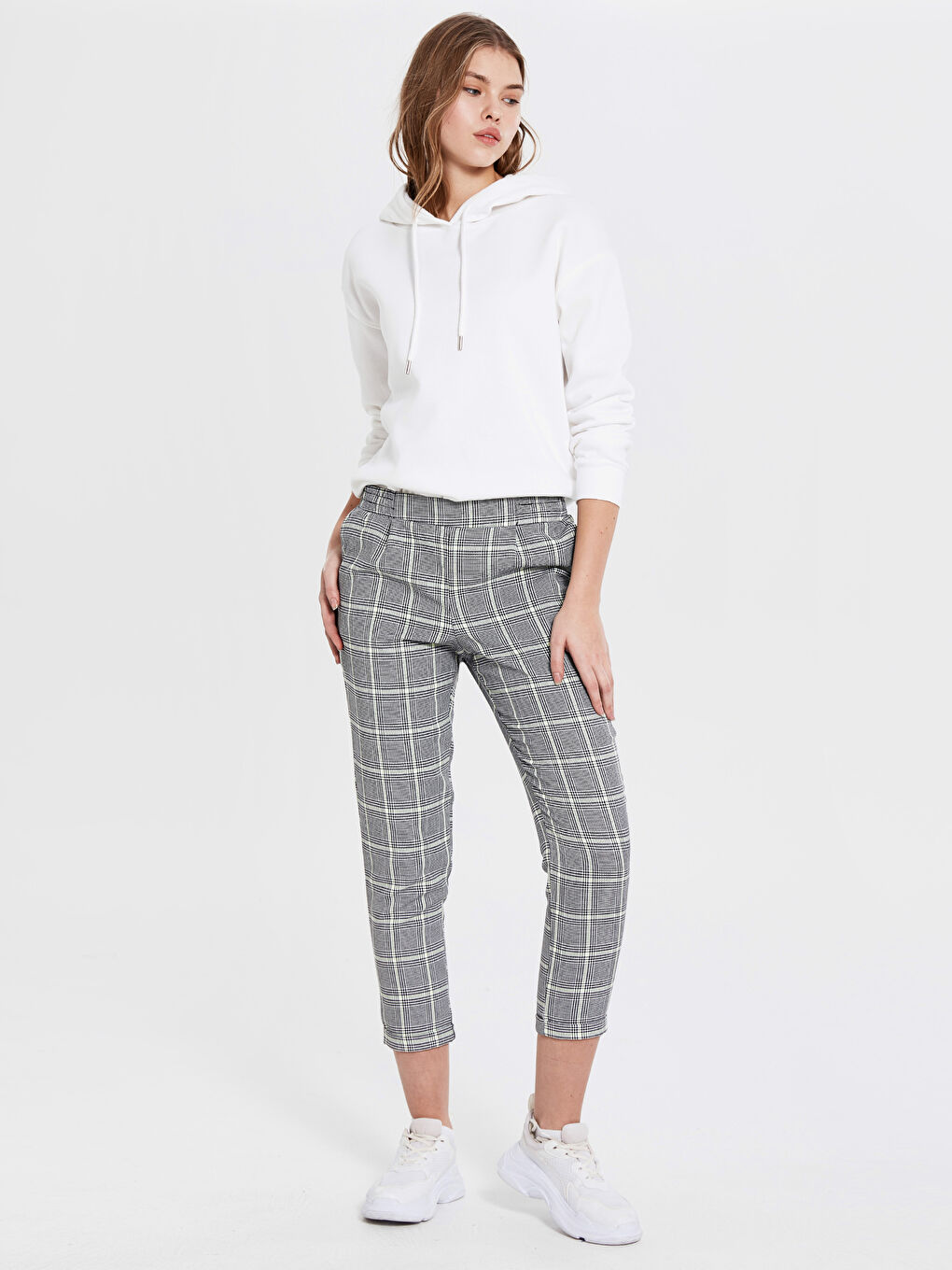 Mom Fit Plaid Gabardine Women's Trousers-1