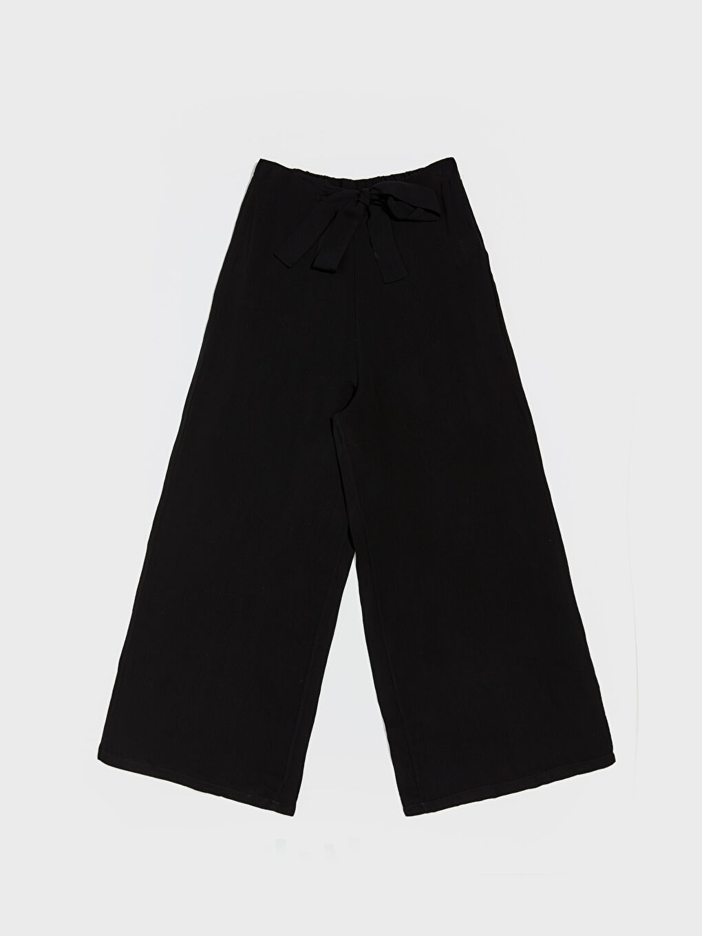 Siyah Kadın Beli Lastikli Düz Plaj Pantolonu