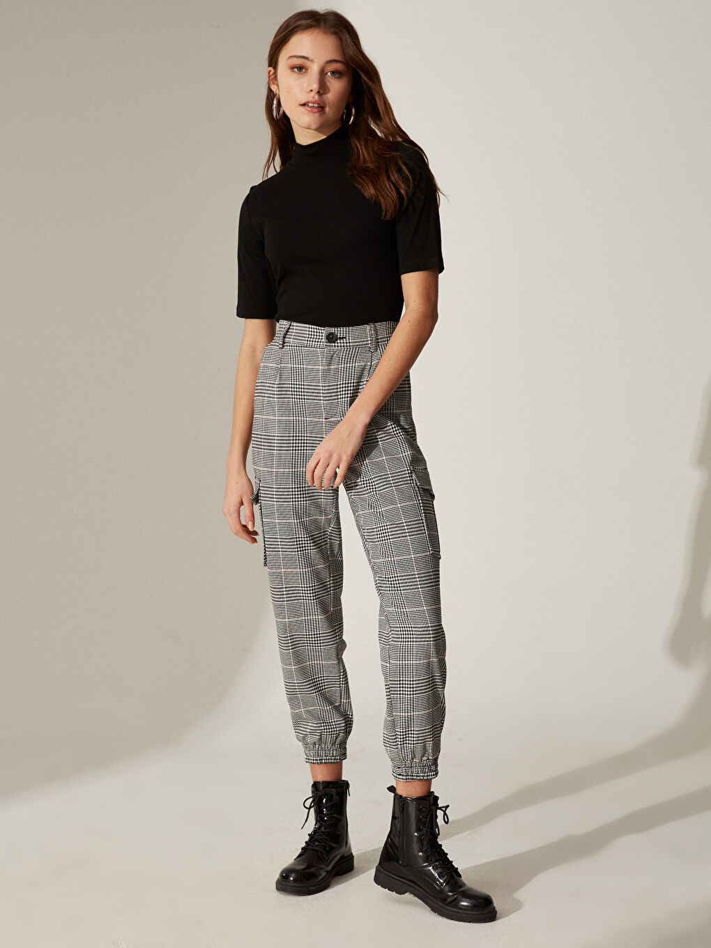 Pembe Ekose Kadın Pantolon