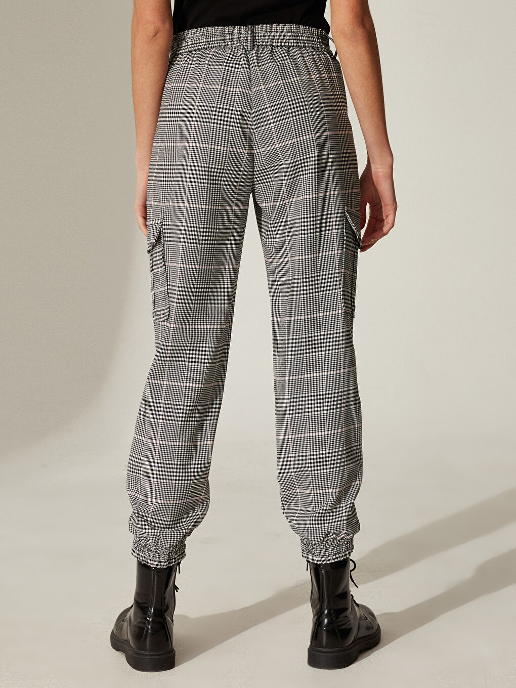 Pembe Ekose Kadın Pantolon-4