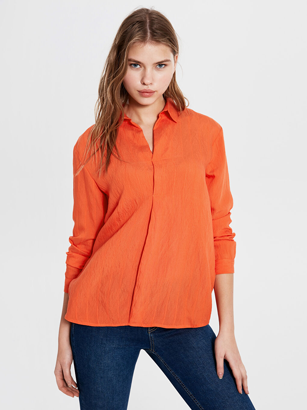Turuncu Standart Fit Uzun Kollu Kadın Bluz-2