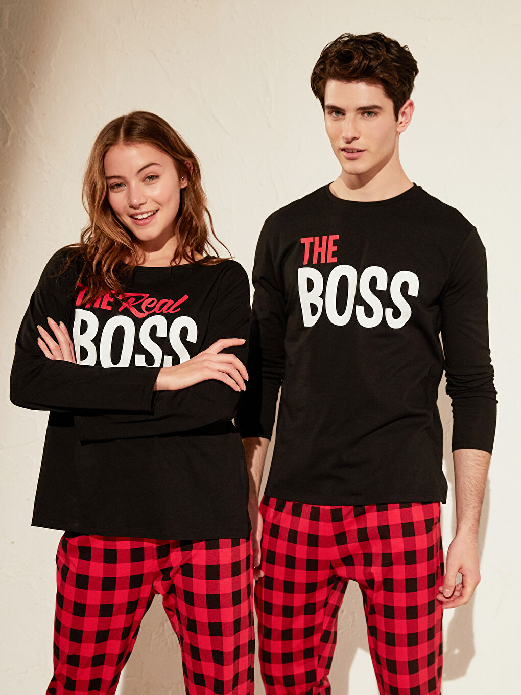 Kırmızı Bisiklet Yaka Uzun Kollu Kadın Pijama Takım